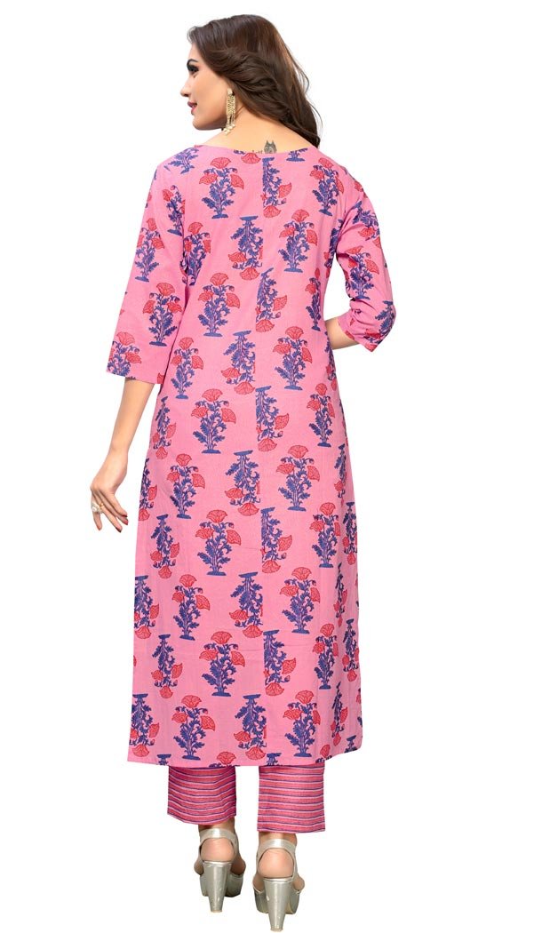 Magnificient Pink Color Cotton Party Wear Readymade Long Kurti - 394447588