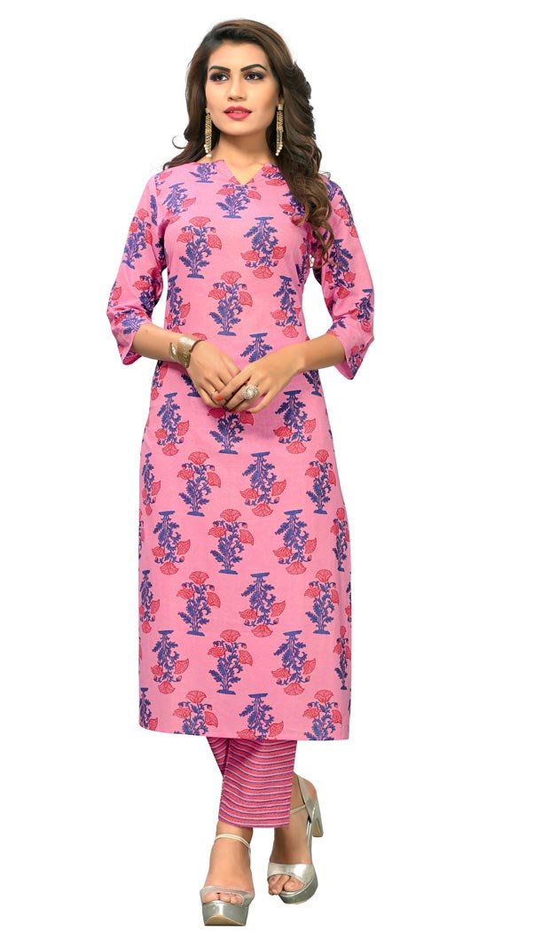 Magnificient Pink Color Cotton Party Wear Readymade Long Kurti - 394447588
