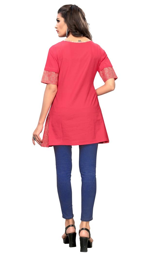 Majesty Pink Color Cotton Party Wear Readymade Short Kurti - 394447591