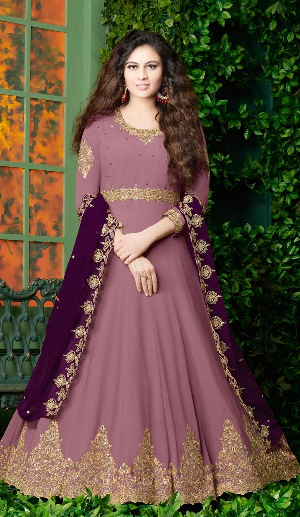 Floor Length Designer Pakistani Abaya Georgette Salwar Kameez in Magenta - 59609034