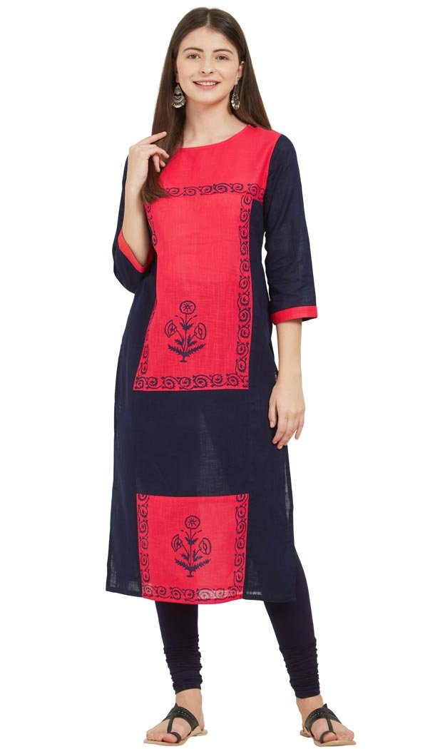 Blue and Pink Color Slub Cotton Party Wear Ready Made Kurtis For Girls - 404548843