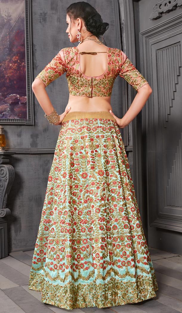 Peach Color Phantom Silk Traditional Designer Lehenga Choli - 409649586