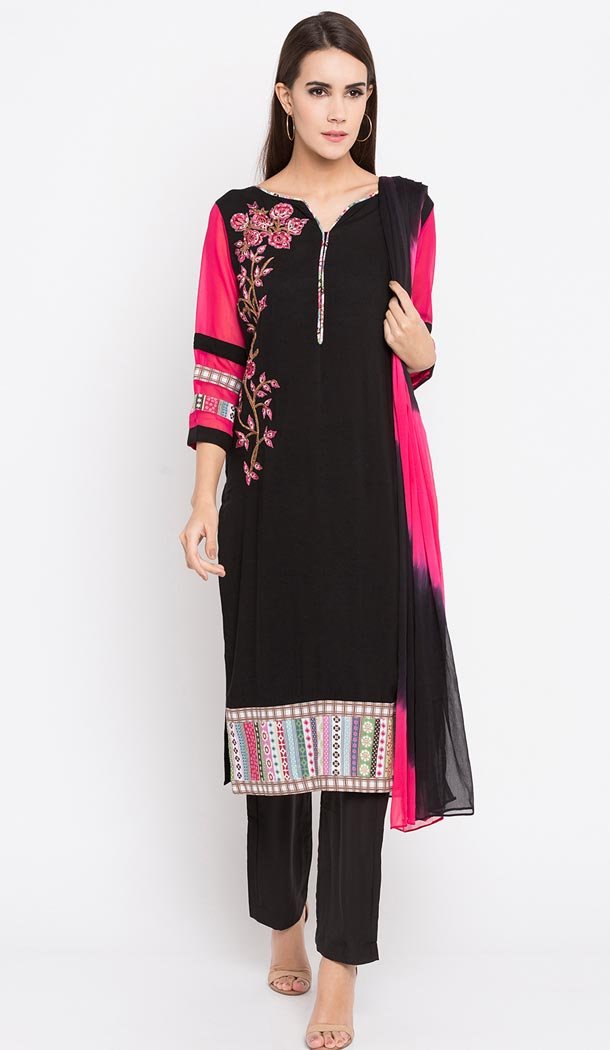 Exquisite Black Color Cotton Party Wear Plus Size Salwar Kameez - 412750304