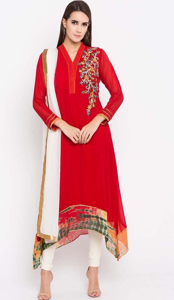 Elegant Red Color Faux Georgette Party Wear Plus Size Salwar Kameez - 412750306