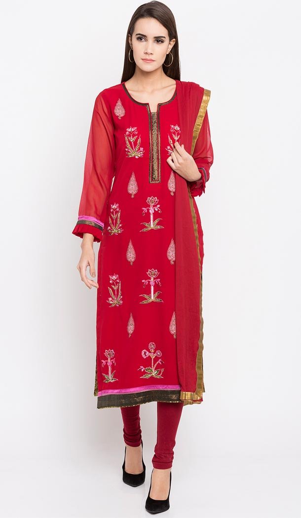 Gorgeous Red Color Faux Georgette Party Wear Plus Size Salwar Kameez - 412750310