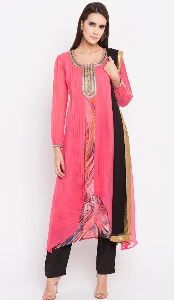 Exotic Pink Color Faux Georgette Party Wear Plus Size Salwar Kameez - 412750315