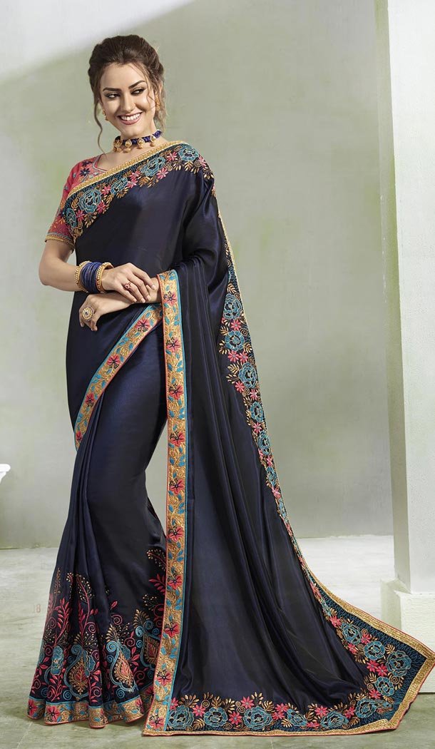 Dark Blue Color Rangoli Georgette Treditional Wear Saree - 408649371