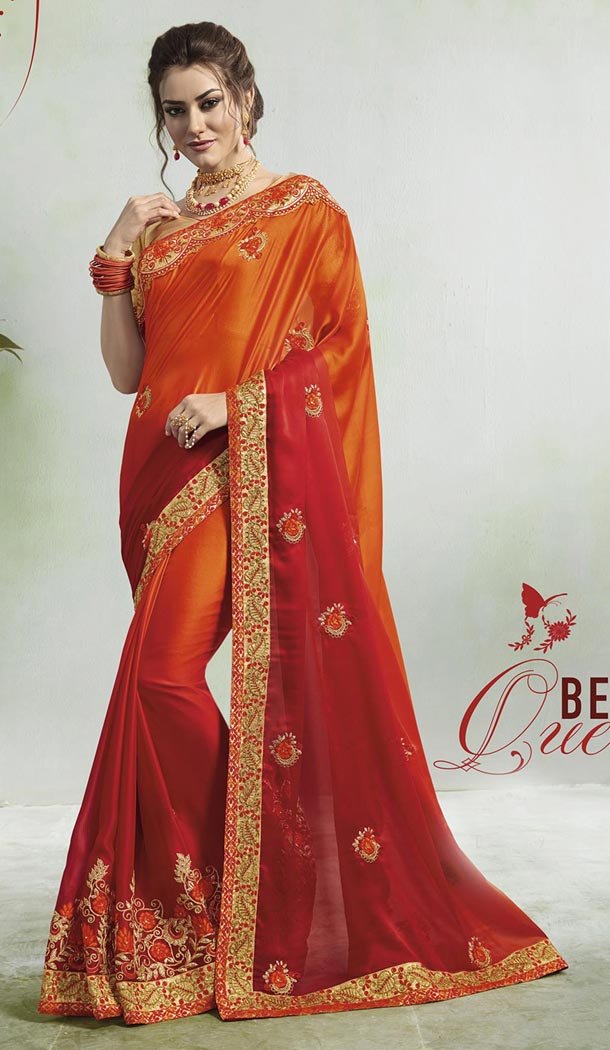 Red and Orange Color Rangoli Georgette Treditional Wear Saree - 408649372