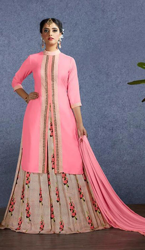Pink Color Modal Satin Party Wear Lehenga Style Salwar Kameez - 416850833