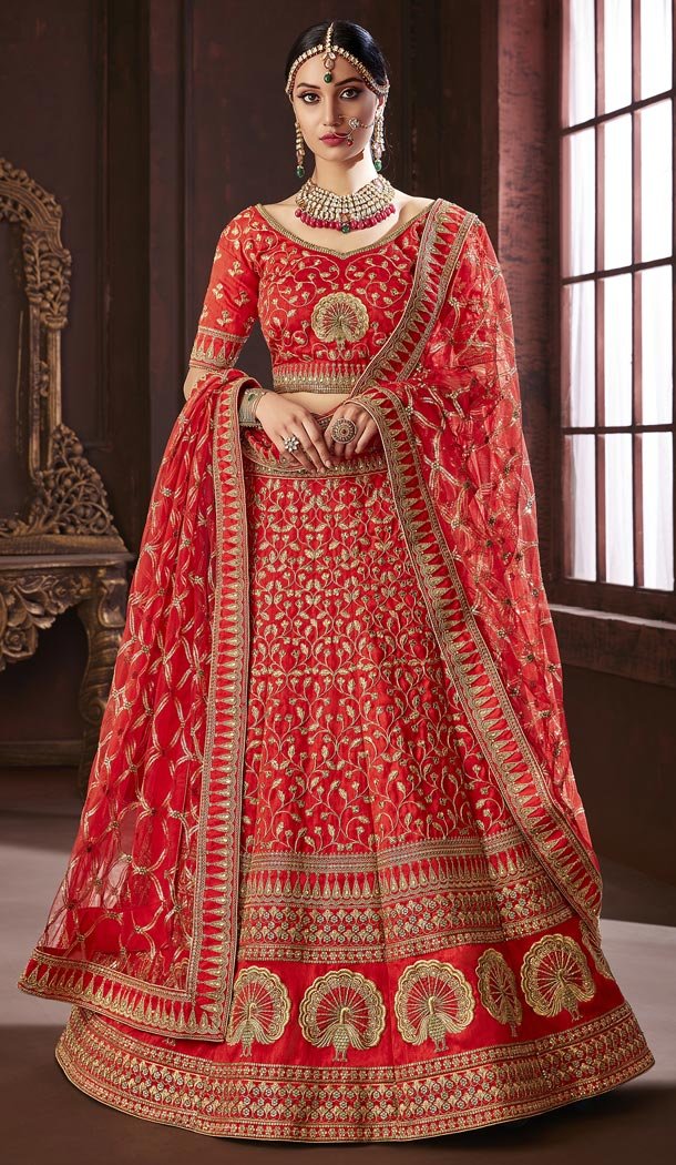 Red Color Pure Soft Silk Bridel Wear Designer Lehenga Choli