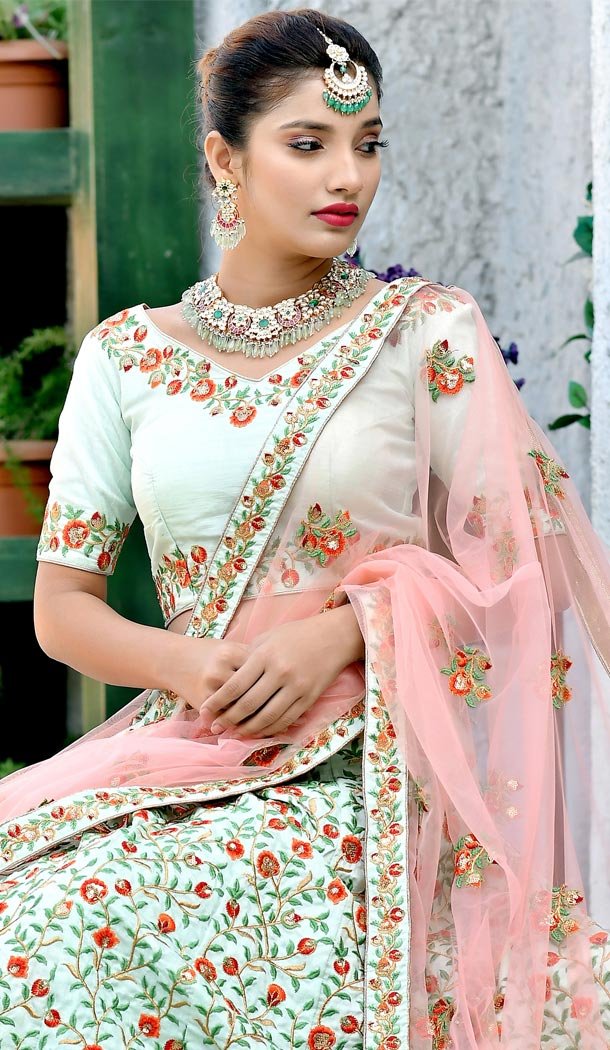 Aqua Color Silk  Designer Heavy Wedding Wear Lehenga Choli - 420051152