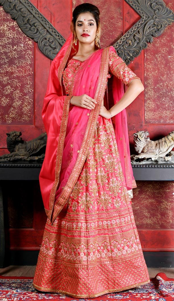 Deep Pink Color Silk Designer Heavy Wedding Wear Lehenga Choli - 420051157