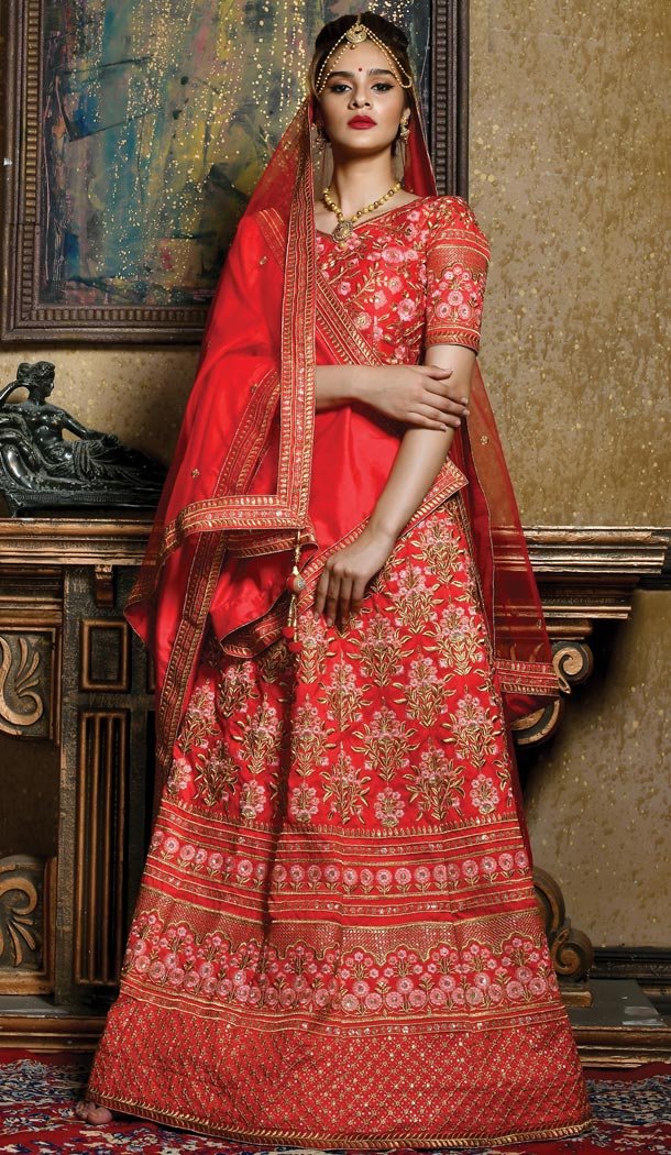 Red Color Silk Designer Heavy Wedding Wear Lehenga Choli - 420051159