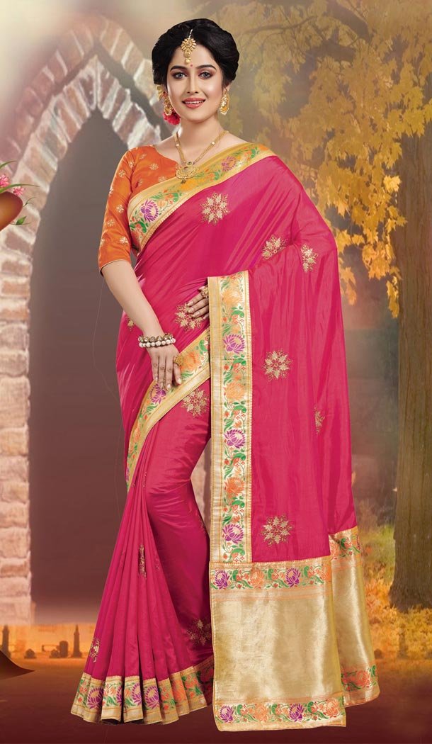 Pink Color Silk Traditional Wear Sarees Blouse - 419151045