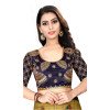3/4 Sleeve Navy Blue Silk Party Wear Readymade Blouse - 418850999