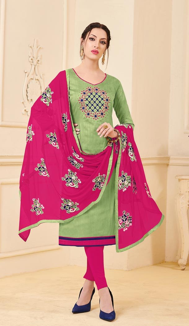 Green Color Bangalori Slub Casual Wear Salwar Kameez - 419851125