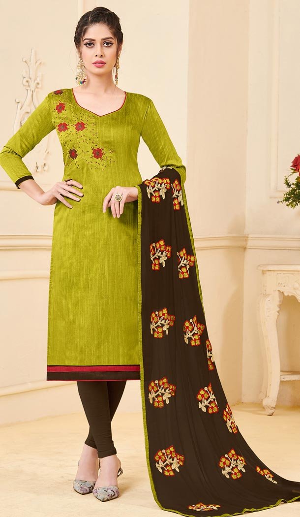 Gleaming Green Color Bangalori Slub Casual Wear Salwar Kameez - 419851126