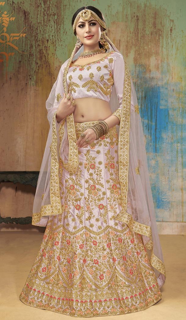 Pink Silver Satin Silk Traditional Designer Lehenga Choli - 422551445