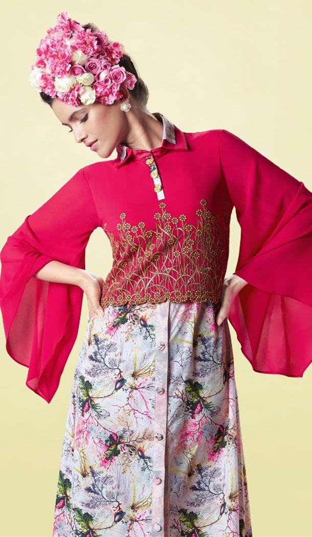 Gorgeous Red Color Georgette Designer Wear Long Readymade Kurtis