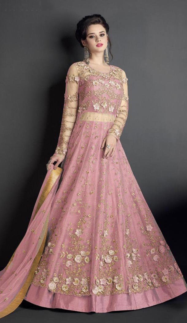 Adorable Pink Color Net Abaya Style Designer Salwar Kameez - 423651588