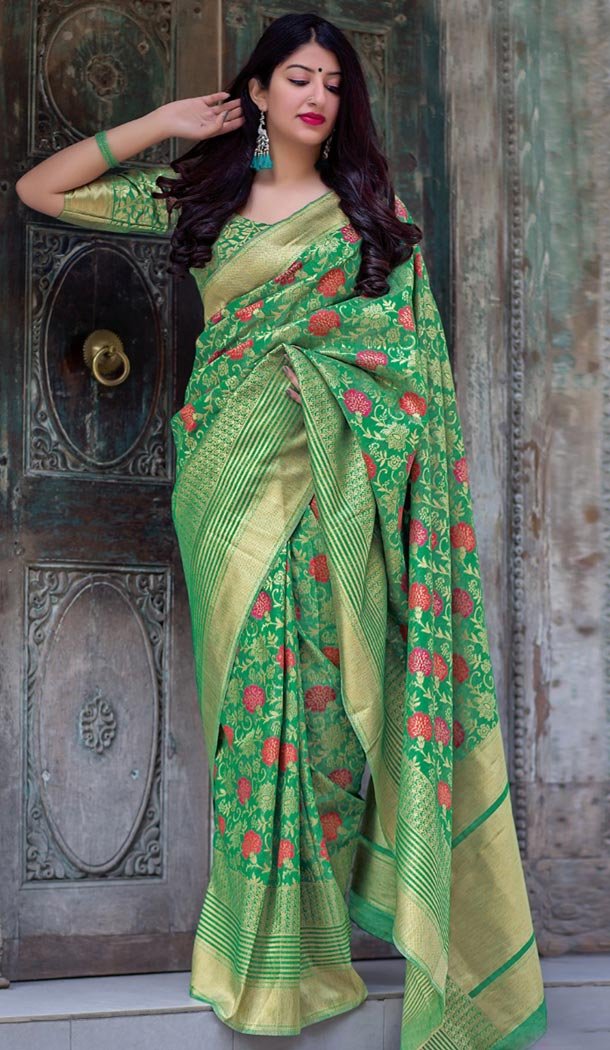 Green Color Pure Jamdani Silk Designer Wear Saree Blouse - 423951602