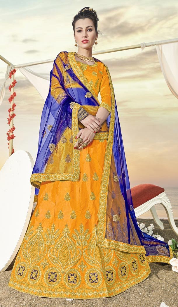 Sparkling Yellow Color Silk Embroidery Party Wear Lehenga Choli - 425851939