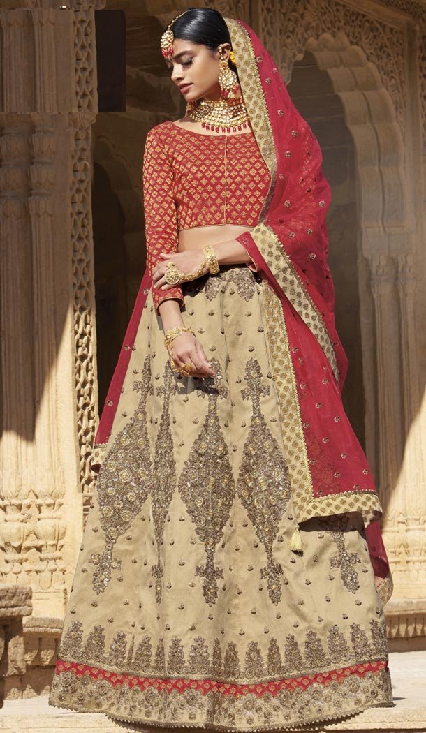 Beige Color Raw Silk Desiger Bridal Wear Lehenga Choli - 425051769