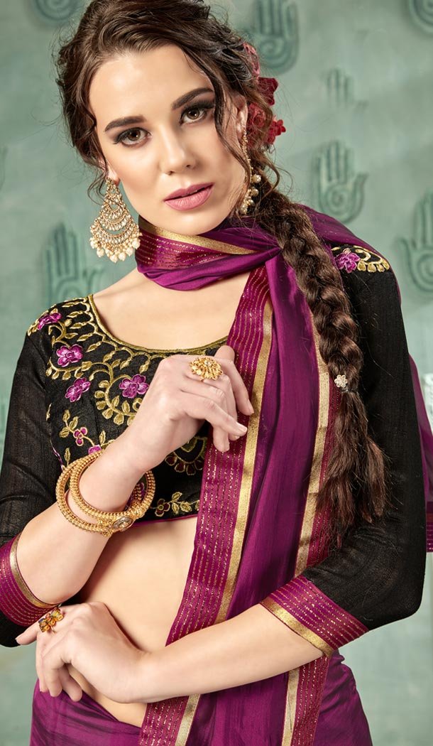 Magenta Color 60 Grams Georgette Casual Wear Saree Blouse - 425851758