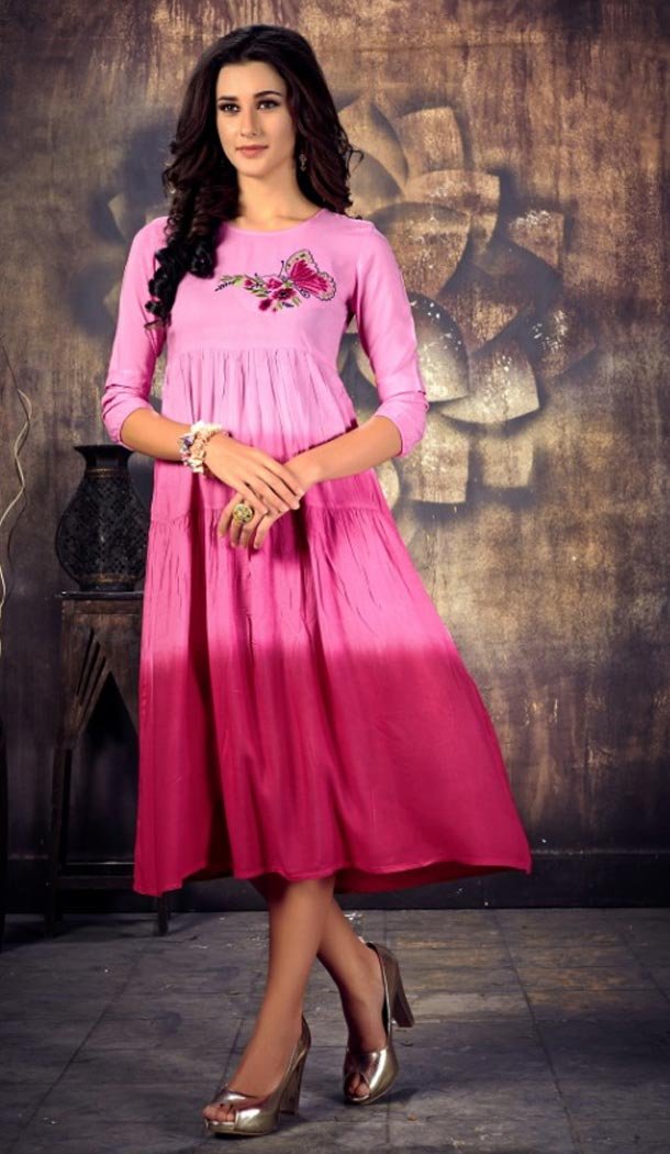 Pink Color Heavy Rayon Casual Wear Readymade Kurti - 426151955