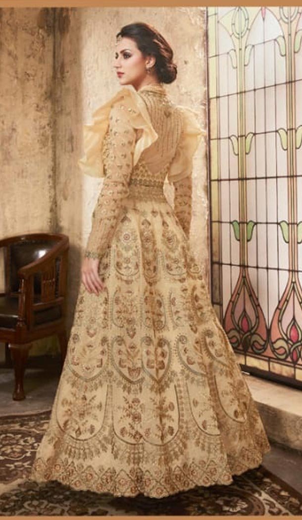 Beige Color Net Heavy Embroidery Designer Lehenga Choli - 431152696