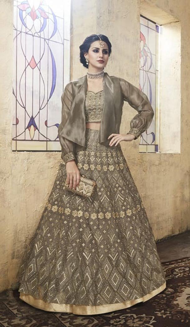 Sage Color Net Heavy Embroidery Designer Lehenga Choli - 431152701