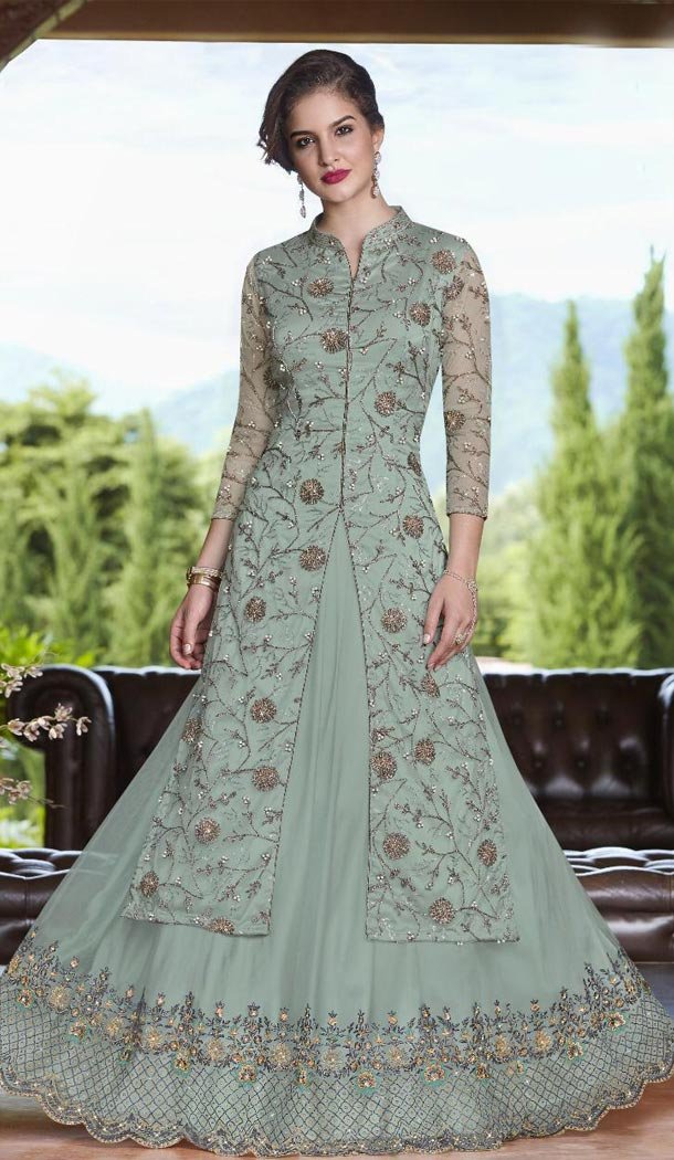 Turquoise Color Net Designer Traditional Designer Embroidered Lehenga Suit - 431252706