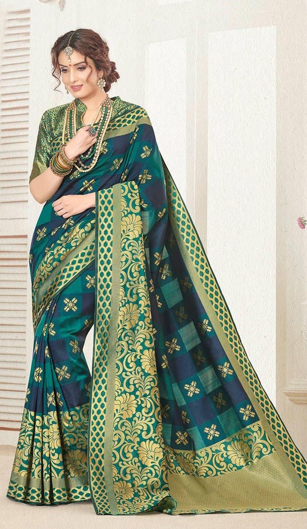 Green Color Silk Jacquard Traditional Wear Saree with Blouse - 429752548