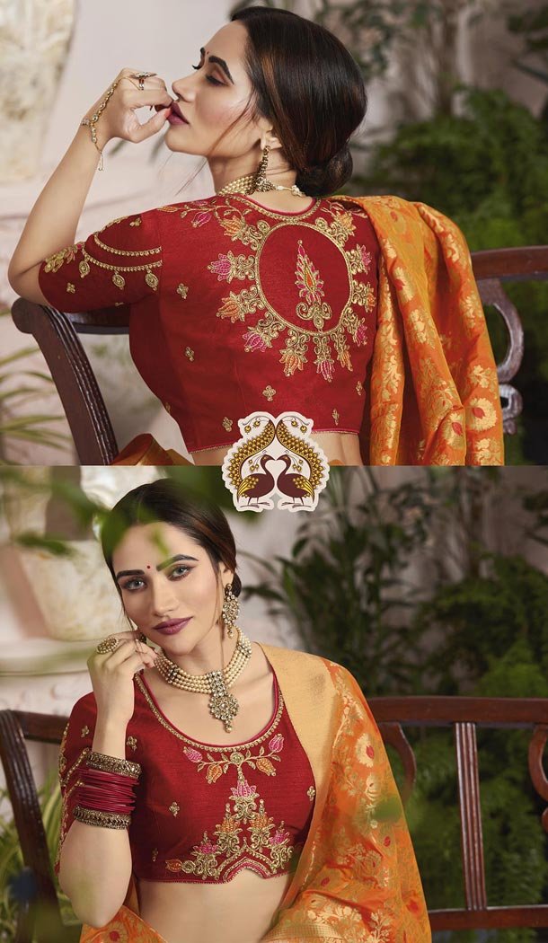 Grey and Orange Color Silk Jacquard Traditional Designer Lehenga Choli - 433553012