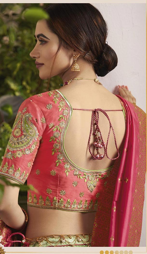 Aqua Green And Peach Color Silk Jacquard Traditional Designer Lehenga Choli - 433553013