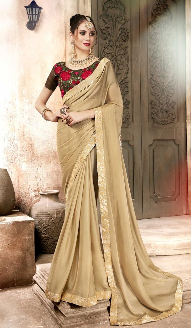 Beige Color Georgette Casual Day Wear Saree With Blouse - 433753031