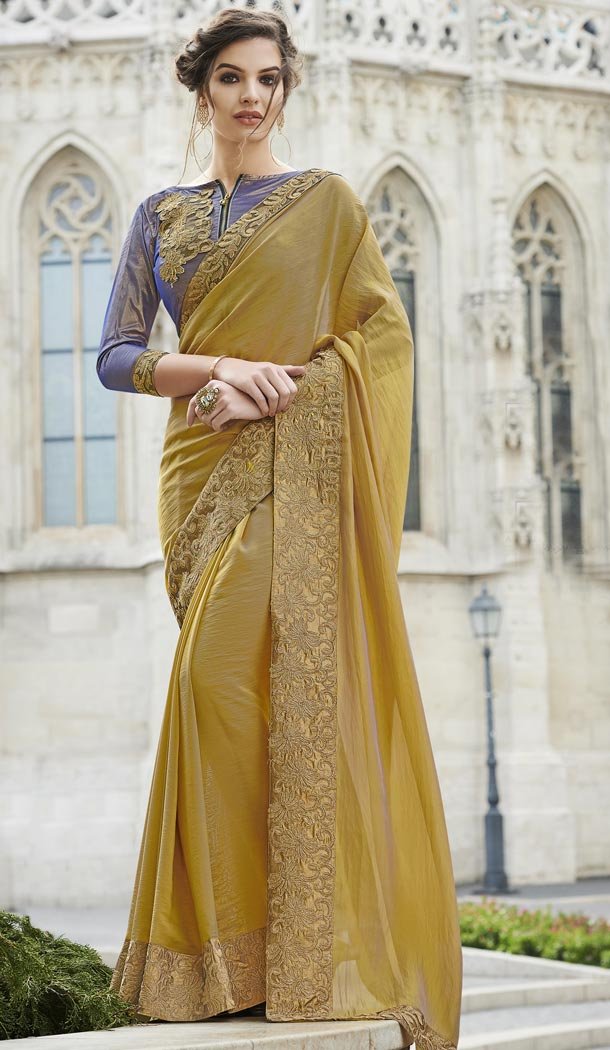 golden colour party wear saree