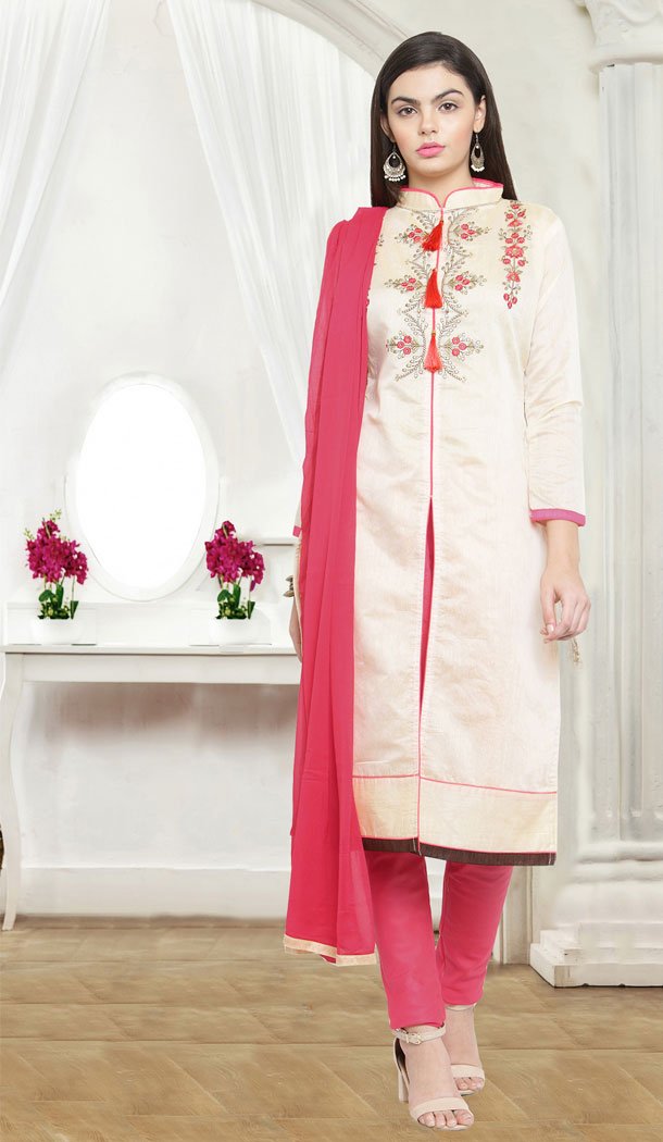 Cream Color Chanderi Cotton Casual Wear Salwar Kameez - 434753194