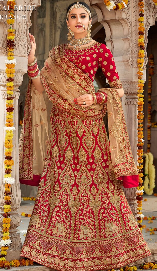 Red Color Silk Heavy Bridal Wedding Wear Lehenga Choli - 443754262