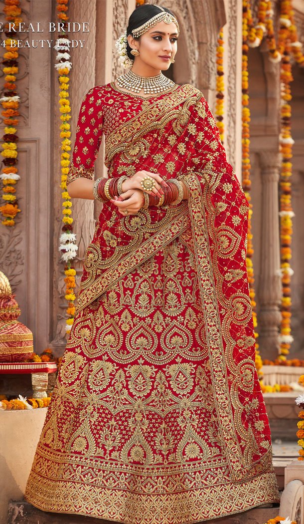 Splendorous Red Color Silk Heavy Bridal Wedding Wear Lehenga Choli - 443754265
