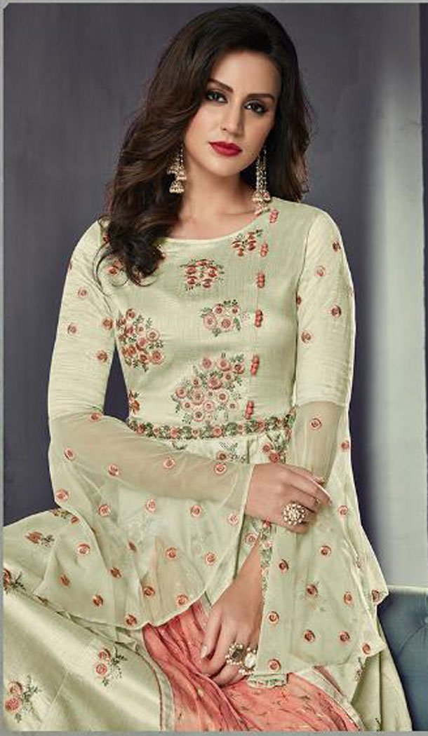 Pista Color Tussar Silk Designer Abaya Style Gown Dress - 445254522