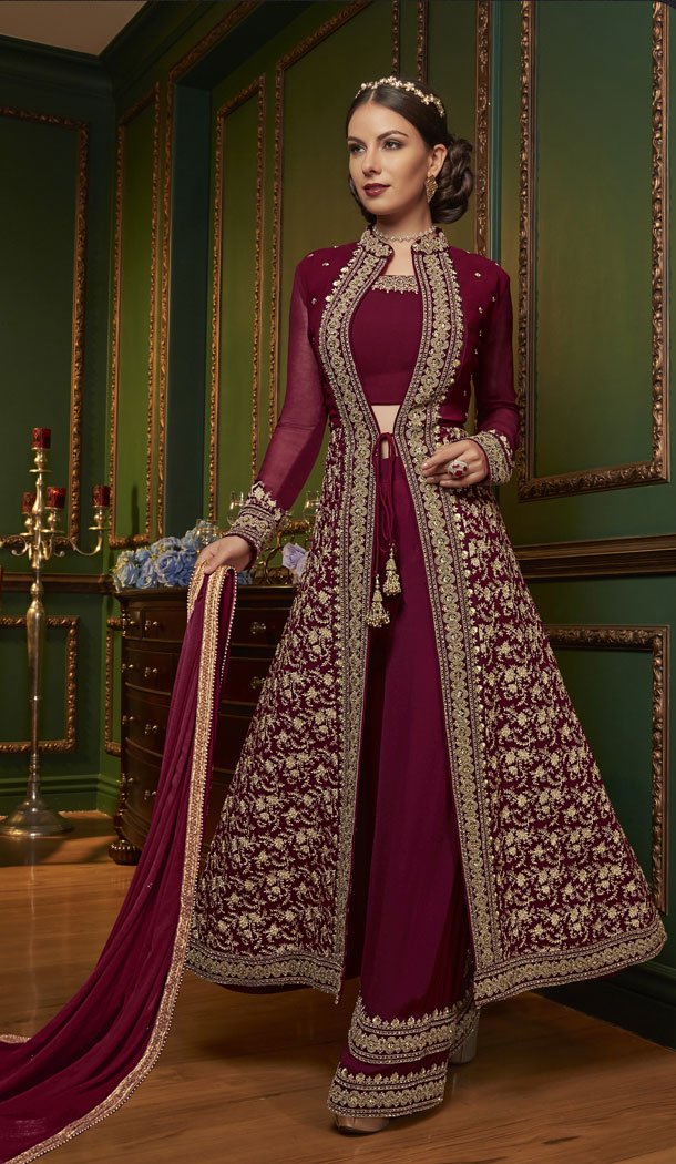 Violet Color Swiss Georgette Designer Knee Length Salwar Kameez - 445654554