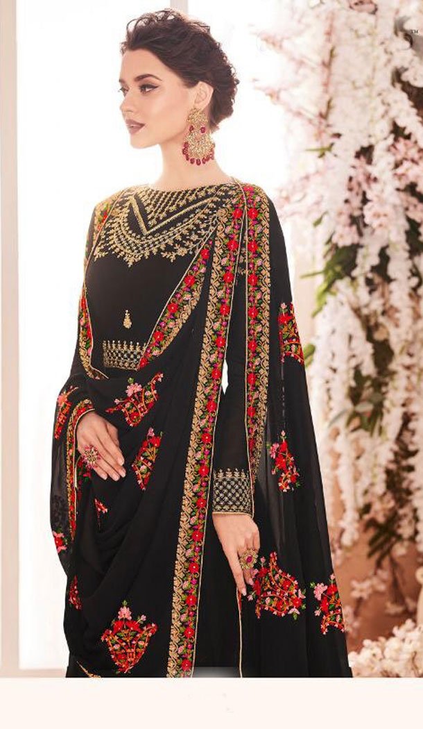 Black Color Real Georgette Long Abaya Anarkali Salwar Kameez - 449855113