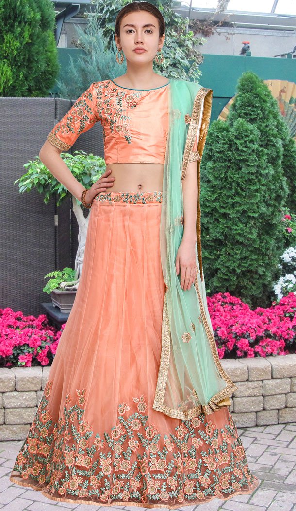Peach Color Net Party Wear Girl Lehenga Choli - 448654834