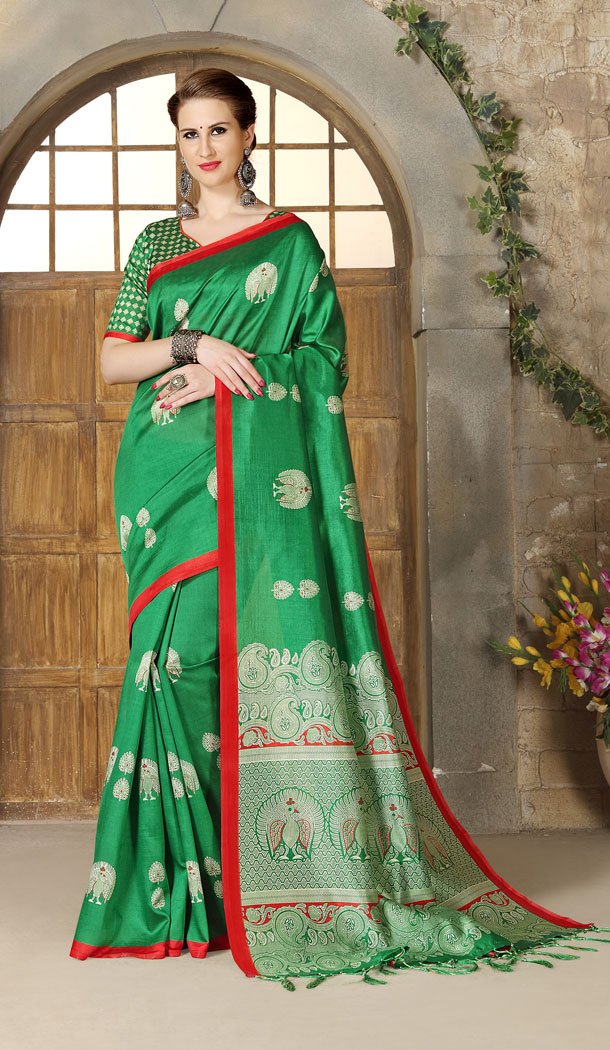 Green Color Silk Casual Wear Saree Blouse - 449555093