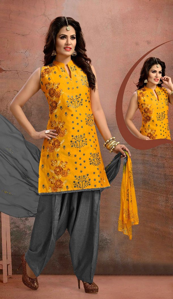 Yellow Color Chanderi Silk Party Wear Readymade Salwar Kameez - 455855922