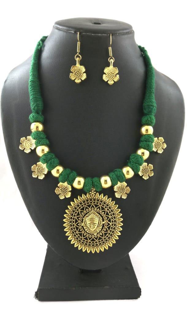 Oxidized German Silver Thread Neck Less Set With Earring - 454155731