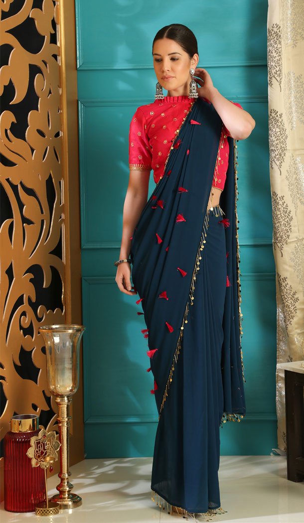 Teal Blue Color Pure Georgette Party Wear Plus Size Saree Blouse - 458256447