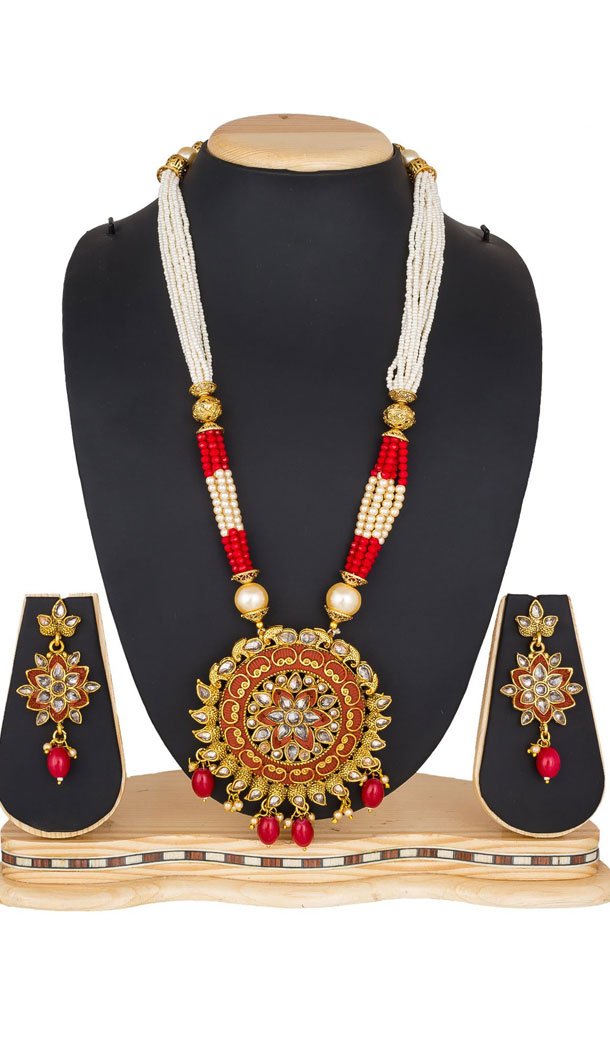 Aesthetic Multi Color Moti Pendant Necklace Jewellry Set - 461756850