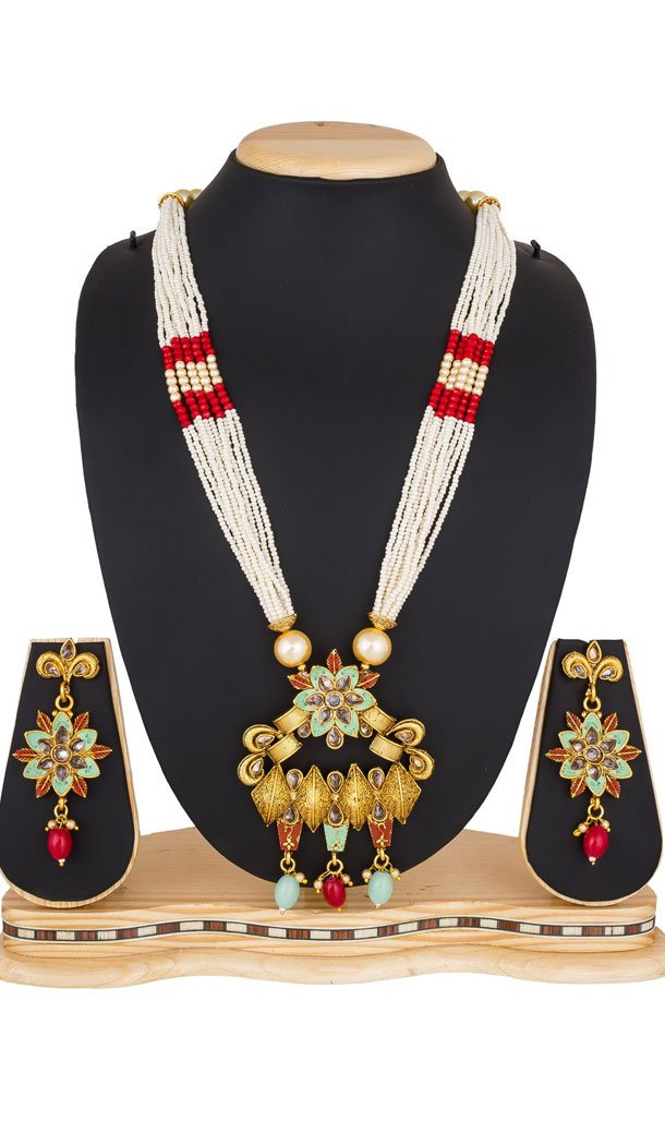 Exquisite Multi Color Moti Pendant Necklace Jewellery Set - 461756856
